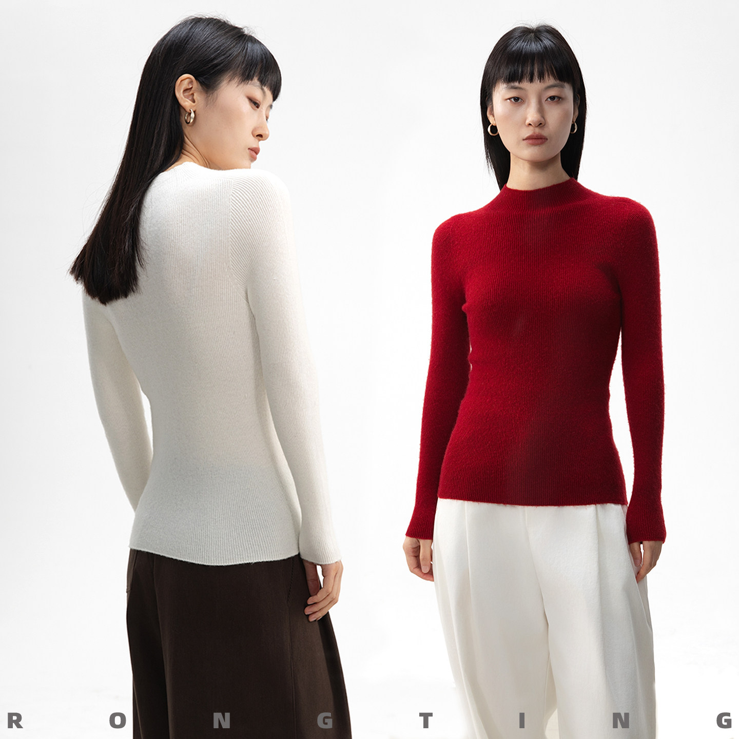 绒汀 ROGTING【定纺纱线】 30%羊绒+70%羊毛混纺修身针织衫女打底