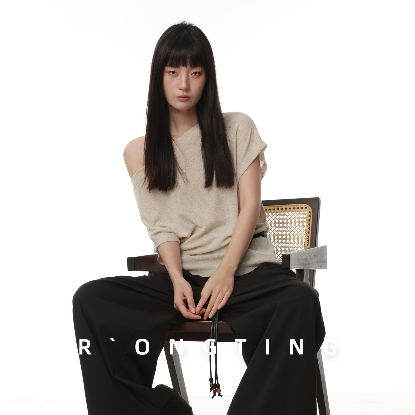绒汀 RONGTONG 【可机洗】莱赛尔+亚麻一字肩T恤女