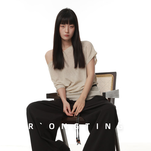 绒汀 RONGTONG 【可机洗】莱赛尔+亚麻一字肩T恤女