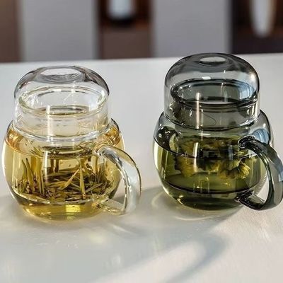 耐热玻璃茶杯家用大容量过滤茶杯透明水杯带盖茶水分离三件杯