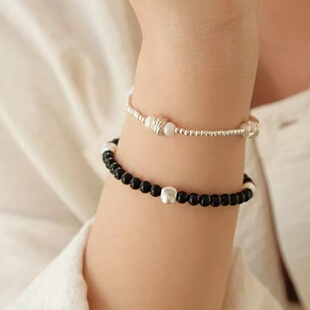韩版S925纯银黑玛瑙猫眼手串女气质轻奢通勤珍珠手链小众设计礼物