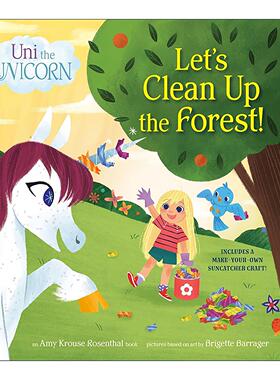 英文原版 Uni the Unicorn Let's Clean Up the Forest 独角兽尤尼系列 让我们清理森林 纸板书 儿童绘本 鸭子 兔子 英文版