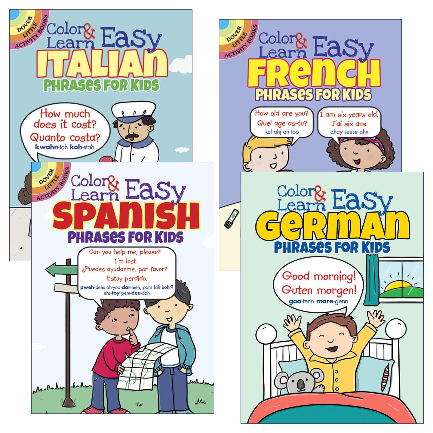 英文原版 Color & Learn Easy 儿童常用短语学习活动书4册 填色着色游戏 词汇积累与表达 英文版 进口英语原版书籍