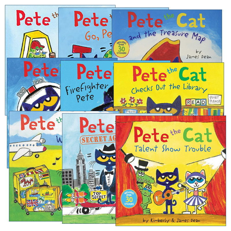英文原版 Pete the Cat 皮特猫带贴纸绘本9册 James Dean 儿童早教启蒙阅读 图画故事书 英文版 进口英语原版书籍
