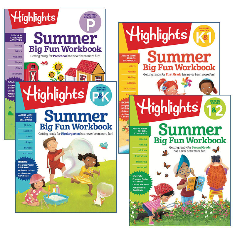英文原版 Summer Big Fun Workbook 4册 亮点暑期大趣味学习练习册 启蒙游戏活动书 Highlights Summer Learning 英文版 进口书籍