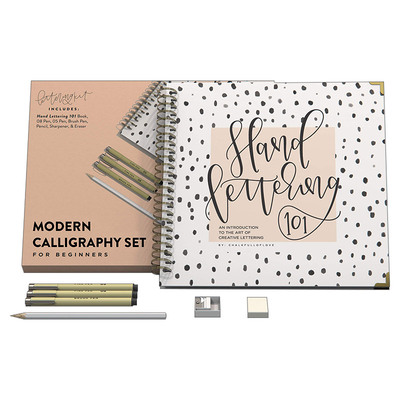 英文原版 Modern Calligraphy Set for Beginners 现代英文书法入门套装 书+3支笔+1支铅笔+1个卷笔刀+1块橡皮 英文版 进口英语书