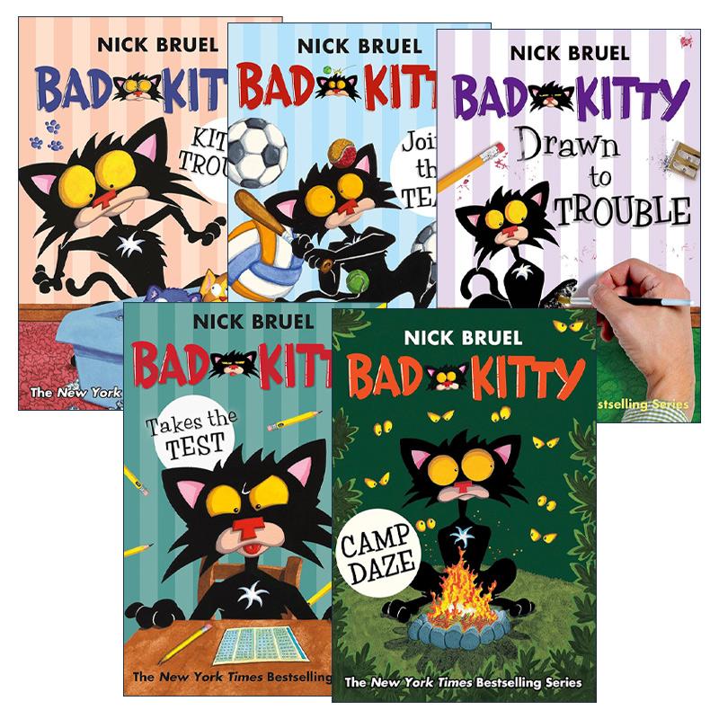 英文原版 Bad Kitty 坏猫咪系列5册 精装 章节书 坏猫咪惹上了麻烦/营地发呆/加入团队/参加了测试 英文版 进口英语原版书籍