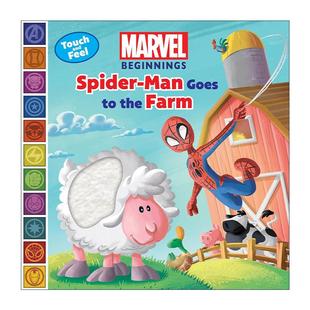 Man the Marvel Spider 纸板书 英文原版 儿童感官启蒙认知绘本 Goes Beginnings 漫威初级读物 Farm 英文版 蜘蛛侠去农场