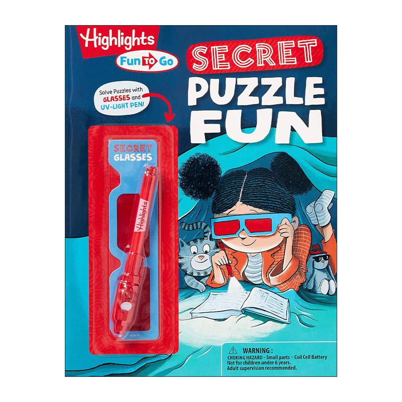 英文原版 Secret Puzzle Fun Highlights Fun to Go Deluxe 秘密谜题乐趣 亮点儿童益智游戏活动书 隐藏图片 字谜 迷宫 英文版