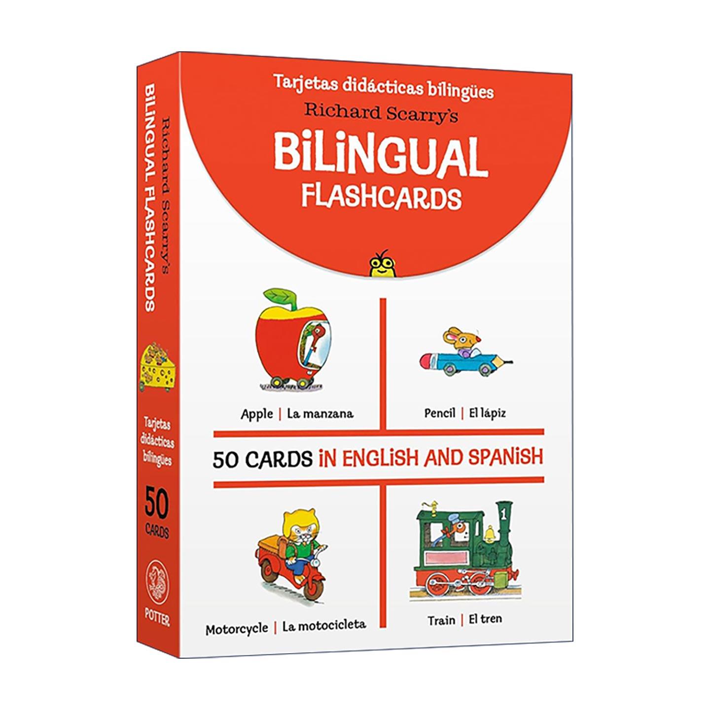 原版 Richard Scarry's Bilingual Flashcards 斯凯瑞双语抽认卡 西班牙语词汇积累 儿童启蒙认知 进口原版书籍