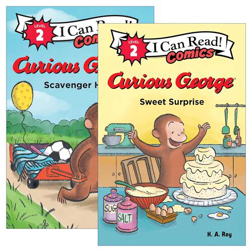 英文原版 Curious George 乔治猴 2册 I Can Read Comics Level 2 分级阅读儿童漫画 寻宝游戏 甜蜜惊喜 英文版 进口英语原版书籍