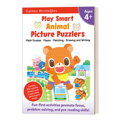 英文原版 Play Smart Animal Picture Puzzlers Age 4+ 日本学研社 技能大比拼之动物 4岁+家庭教辅 早教书 英文版 进口英语原版书