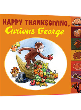 英文原版 Happy Thanksgiving  Curious George Tabbed Board Book 好奇猴乔治 感恩节快乐 大开异形纸板书 英文版 进口英语书籍