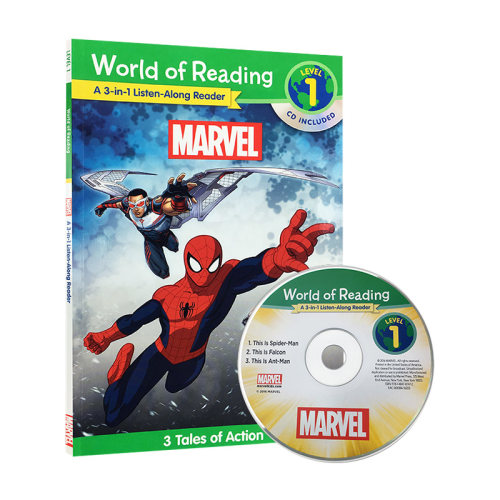 英文原版 迪士尼阅读世界分级读物第1级漫威3合1 World of Reading Marvel Marvel 3 in 1 Listen Along Reader儿童图书