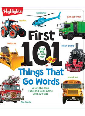 英文原版 First 101 Things That Go Words 前101个车辆单词 交通工具 早期语言学习词汇积累 亮点翻翻书 纸板书 儿童启蒙认知绘本