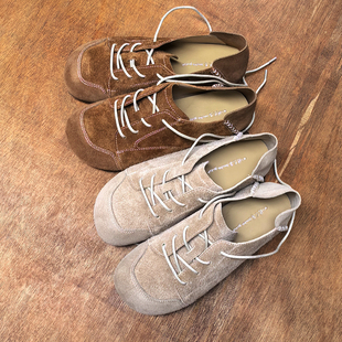 图巴客原创手工真皮女鞋磨砂皮复古勃肯鞋女平底单鞋软底休闲鞋