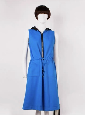 安瑞井Origin专柜正品折扣蓝色连帽无袖连衣裙百搭休闲吊牌1569