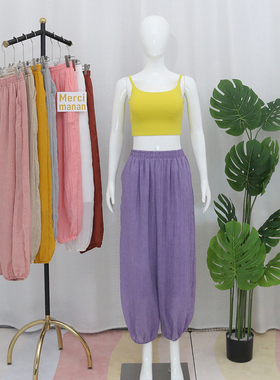 国风棉麻宽松百搭松紧瑜伽灯笼裤运动普拉提束脚裤禅意瑜伽裤宽松