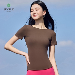 优越时尚瑜伽服甜酷风黄色瑜伽上衣女美背蝴蝶结舒适运动25W10179