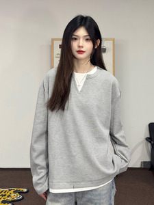 AHCN（志存高远) 美式华夫格假两件长袖T恤男女休闲宽松百搭上衣