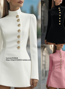 2026春季气质立领单排扣连衣裙修身短裙女 Stand up collar dress
