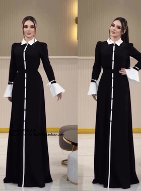 欧美2026学院风复古喇叭袖长裙收腰连衣裙女 Flared sleeve dress