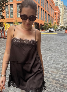性感蕾丝花边拼接上衣辣妹风吊带背心女 Lace edge camisole vest