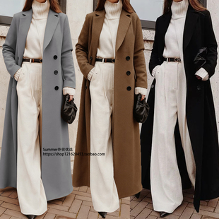 coat 2026春欧美休闲加长款 Long 领保暖毛呢外套大衣 jacket 西装