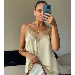 法式冰丝吊带背心打底衫蕾丝V领无袖内搭上衣 Lace camisole vest