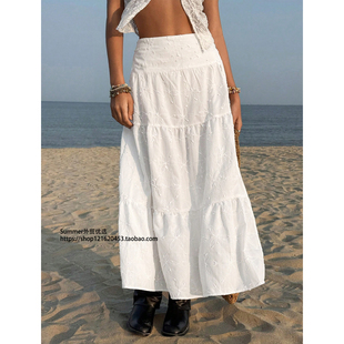 embroidered 2026新款 夏季 高腰开叉绣花半身裙女Split skirt half