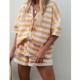 短裤 Shirt 套装 欧美针织拼色条纹短袖 Striped Knitted Skirt Set