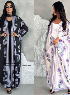 东南亚印花开衫含围巾长裙外披Printed robe with scarf included