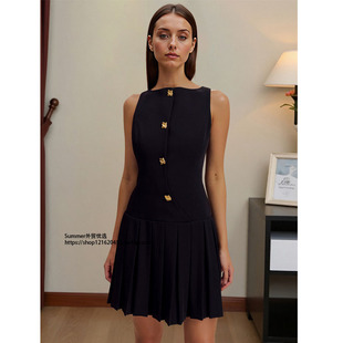 vest 简约欧美个性 连衣裙Pleated 短款 dress 宽摆褶皱收腰纯色无袖