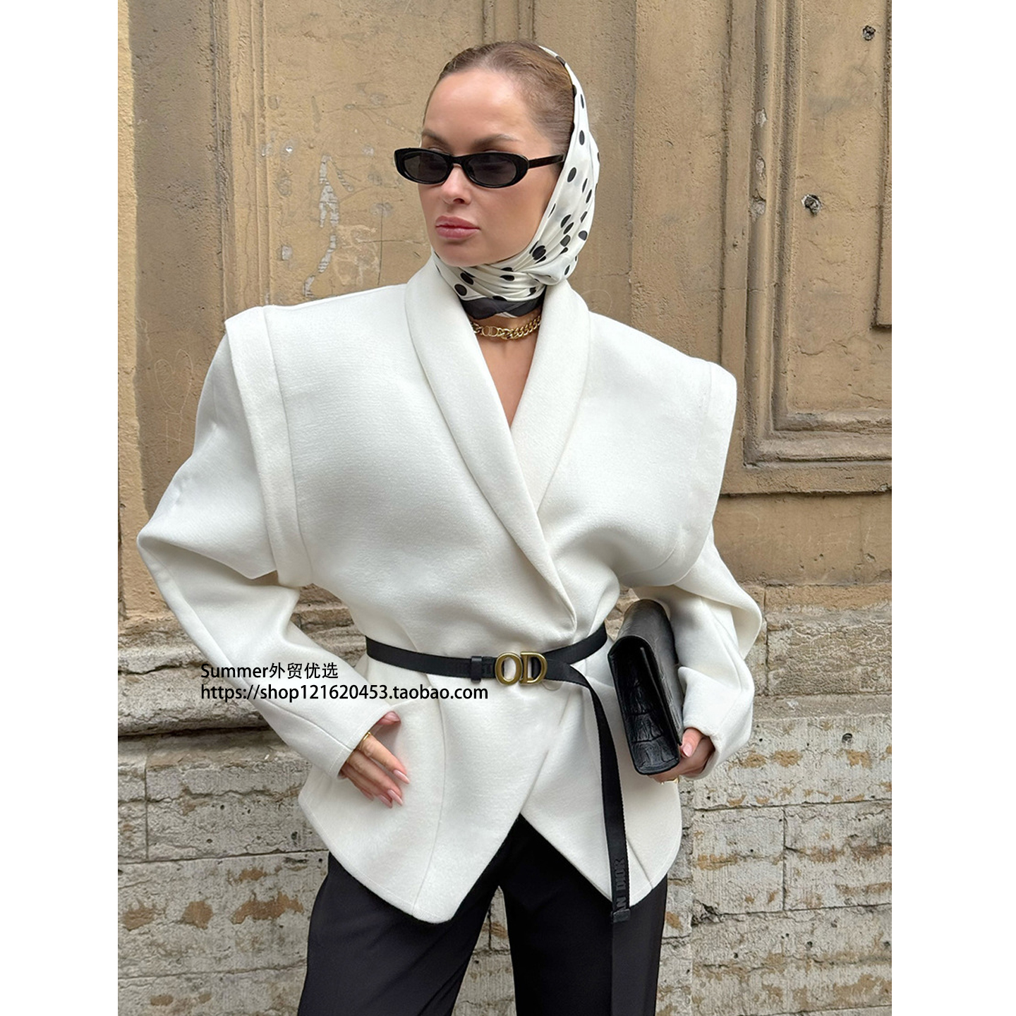 2026欧美收腰开叉V领小西装外套