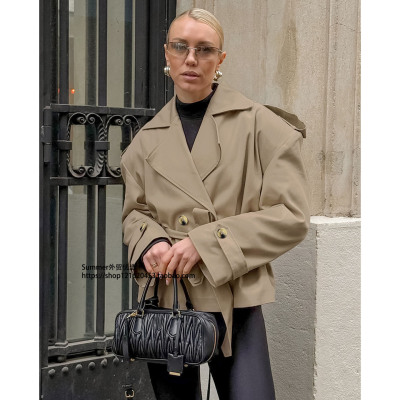 2025秋欧美系带收腰风衣休闲外套