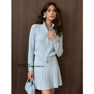针织拉链开衫毛衣百褶裙套装Knitted cardigan pleated skirt set