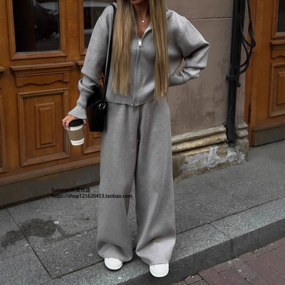 2025秋休闲针织拉链开衫长裤套装