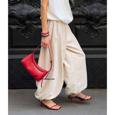 2025欧美纯棉宽松灯笼裤阔腿长裤