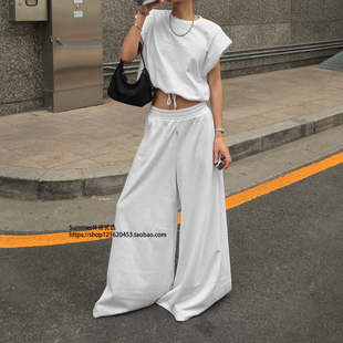 无袖套头卫衣拖地阔腿裤两件套 Sleeveless hoodie and pants set