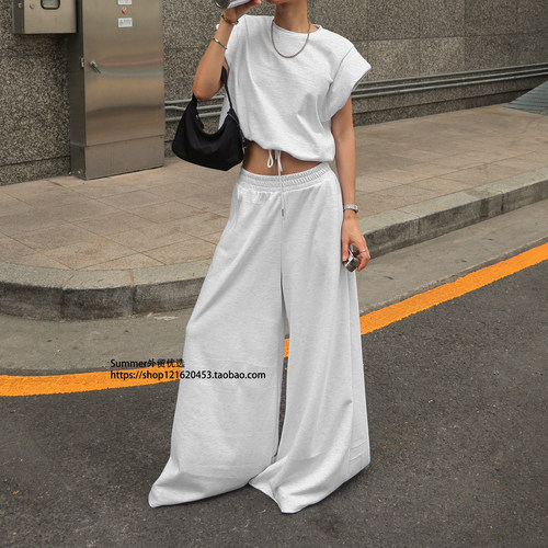 2026春欧美休闲无袖卫衣长裤套装