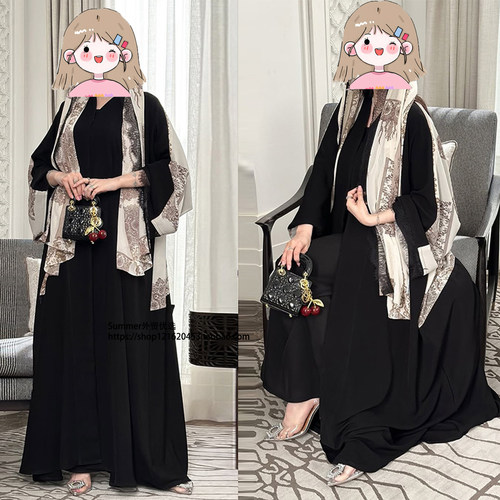 欧美宽松拼接蕾丝印花开衫+围巾
