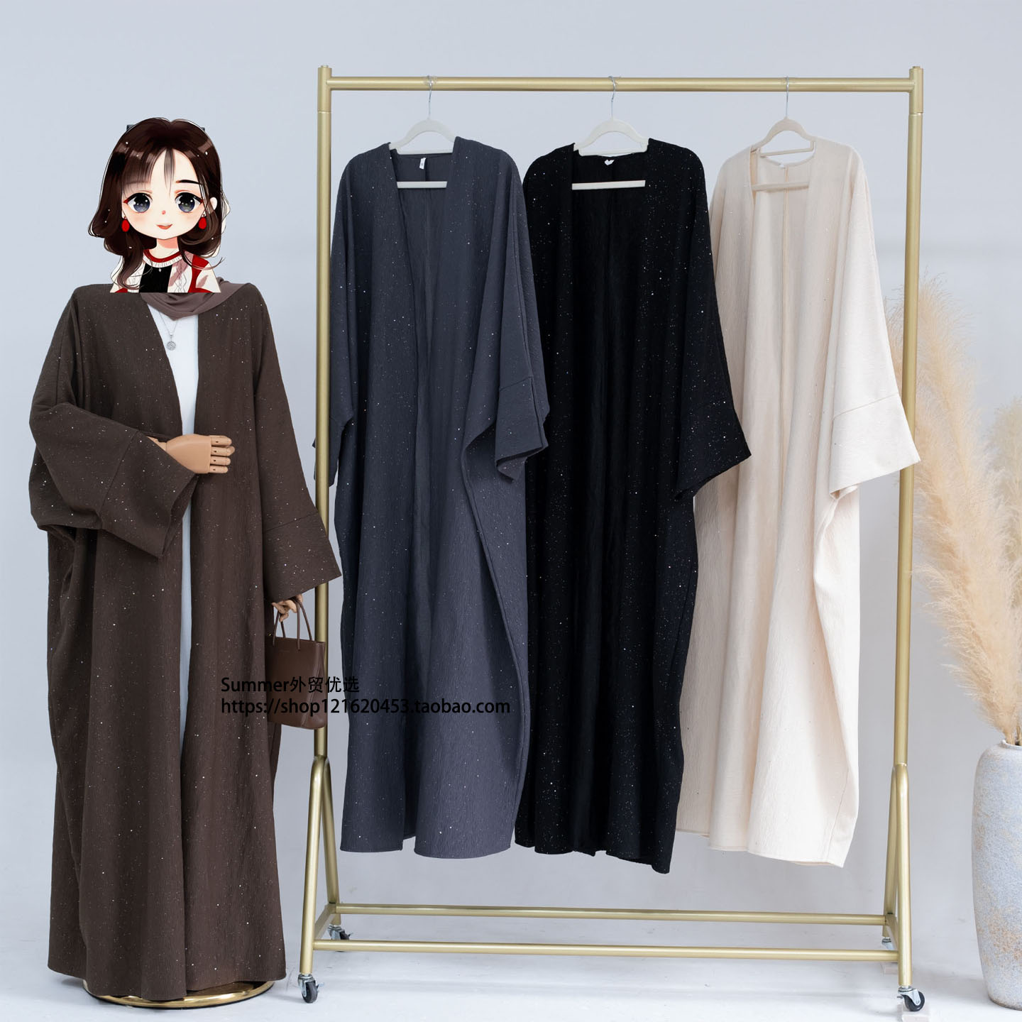 加厚波纹皱连衣裙长袍中东开衫