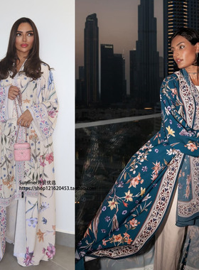 modest印花开衫大袍含围巾东南亚长款宽松外披女Printed cardigan