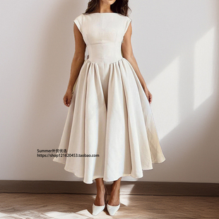 2026欧美性感优雅露背拼接压褶修身连衣裙短袖长裙Backless dress