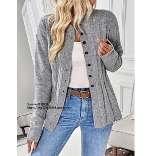 欧美单排扣休闲长袖针织开衫麻花毛衣女 Fried Dough Twists Knit