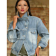 denim 欧美街头机车风水洗立领复古牛仔夹克外套女 Washed jacket