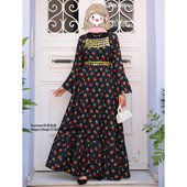 连衣裙时尚 Flared 喇叭袖 中东大码 印花长款 礼服长裙 sleeve dress