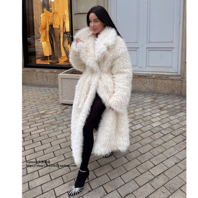 人造皮毛长款过膝长款皮草外套