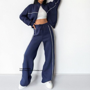 欧美半高领拉链开衫系带运动卫衣套装女 Zipper hoodie pantsuit