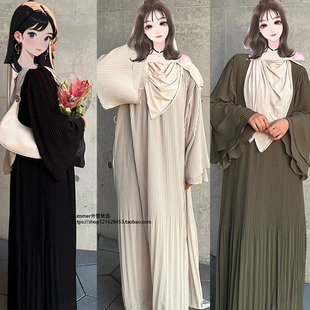 dress pullover 中东迪拜套头长袍雪纺百褶连衣裙Chiffon pleated